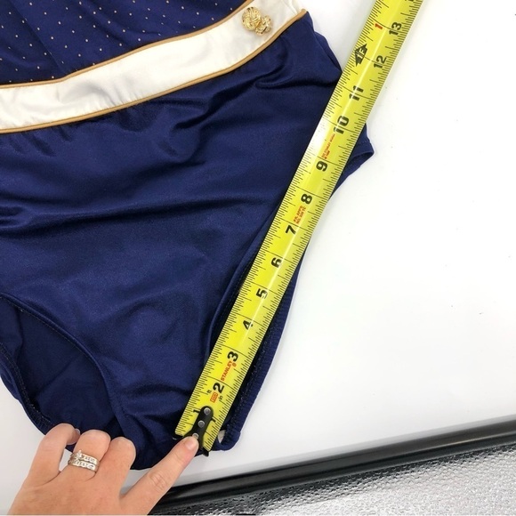 Vintage Robby Len One Piece Swimsuit Bathing Suit Nautical Blue Gold Sz 14 - Picture 11 of 15